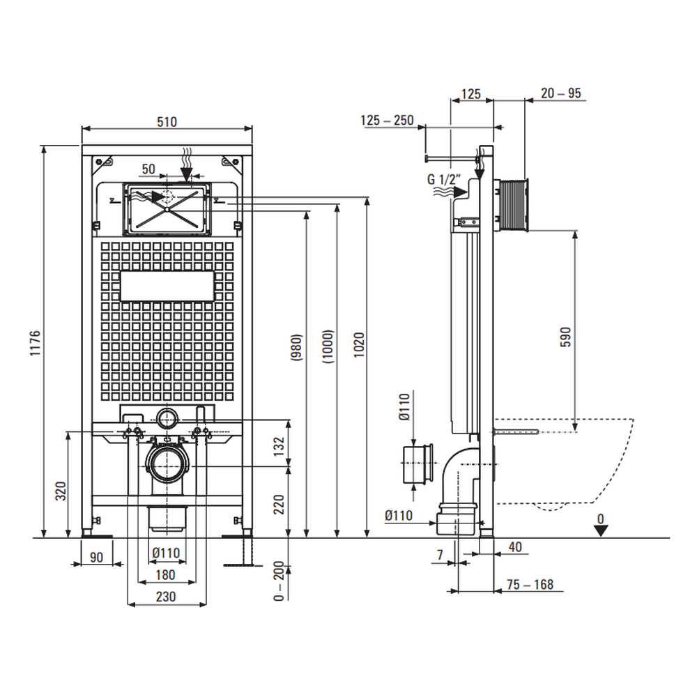 Set vas wc rimless cu capac soft close, rezervor incastrat, clapeta de actionare neagra si izolare fonica Deante Jasmin [3]
