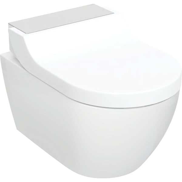 Set vas WC rimless cu functie de bideu si capac soft close, ornament otel inoxidabil lustruit, Geberit AquaClean Tuma Comfort