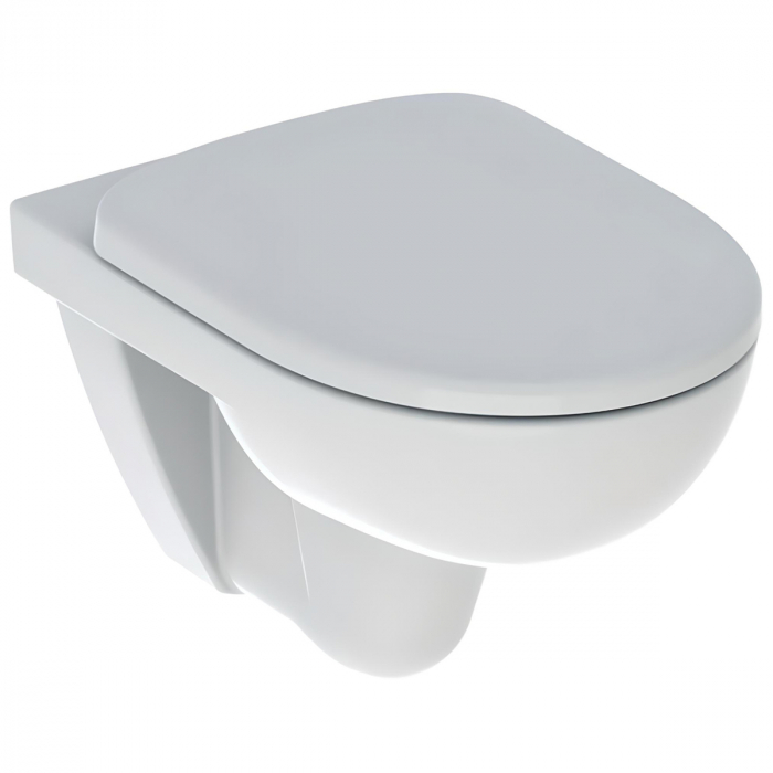 Set vas wc rimless, suspendat, cu spalare verticala si capac soft close din duroplast, alb, Geberit Selnova