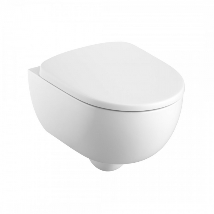 Set vas wc rimless suspendat cu capac din duroplast, soft close, alb lucios, Geberit Selnova Compact