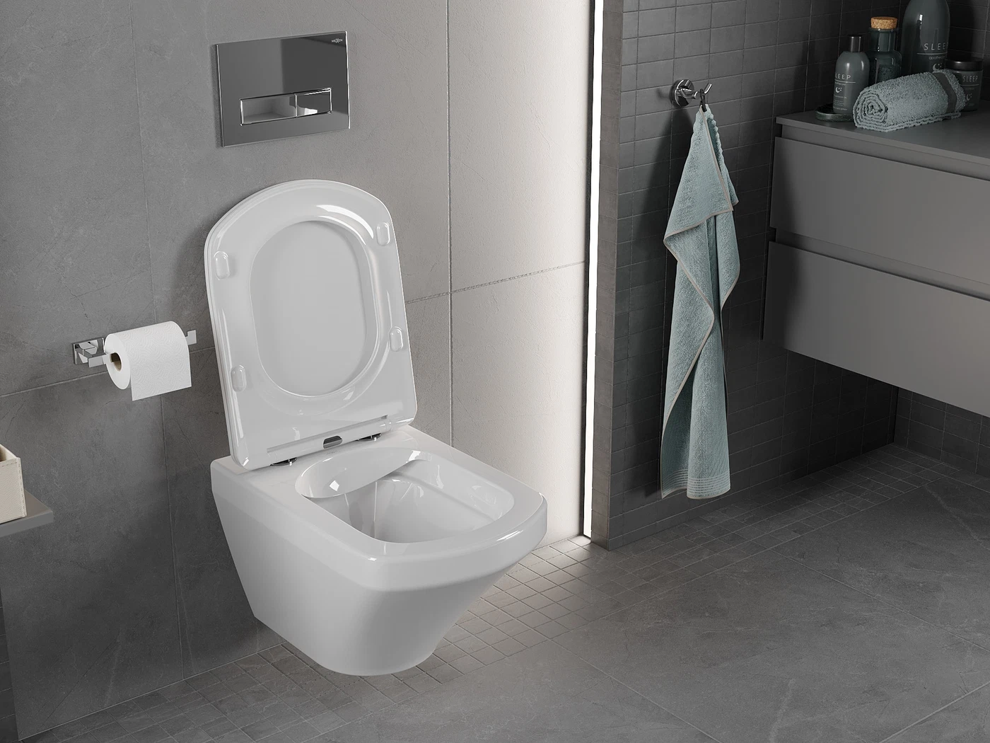 Set vas wc rimless suspendat, dreptunghiular, capac slim softclose, Foglia Bristol [3]