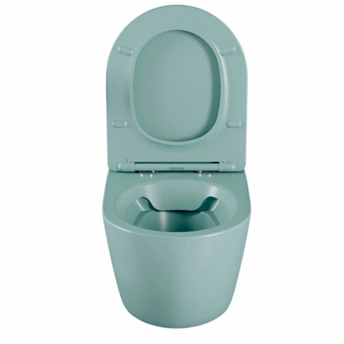 Set vas wc suspendat, verde turcoaz, mat, rimles , capac softclose, Rotund, Foglia Oslo [3]