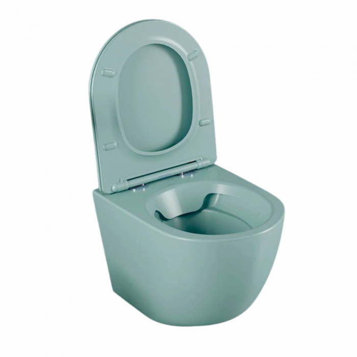 Set vas wc suspendat, verde turcoaz, mat, rimles , capac softclose, Rotund, Foglia Oslo [2]