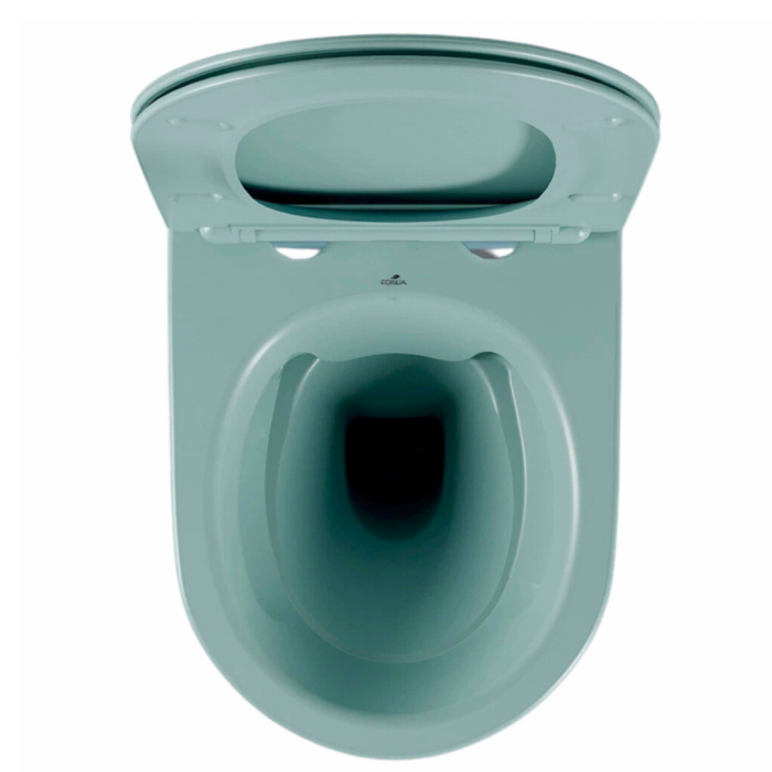Set vas wc suspendat, verde turcoaz, mat, rimles , capac softclose, Rotund, Foglia Oslo [4]