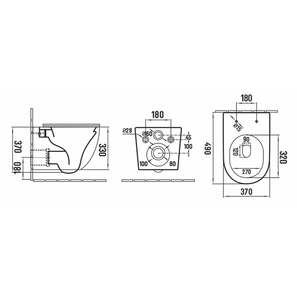 Set vas wc rimless suspendat cu capac softclose Foglia Oslo turcoaz mat, rezervor incastrat si clapeta de actionare alb lucios, Laufen LIS [6]