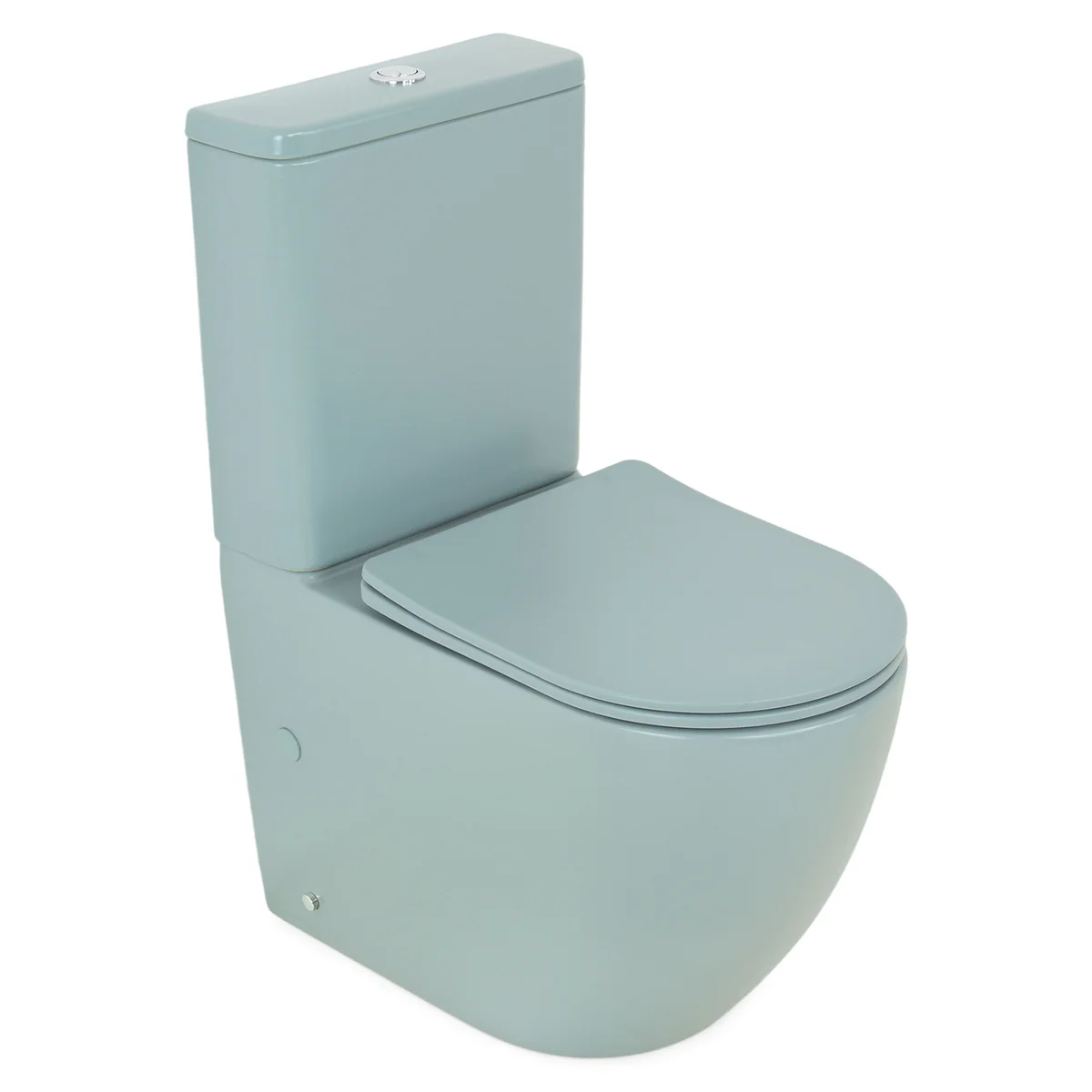 Set vas wc stativ rimless verde turcoaz mat Foglia Oslo cu rezervor si capac soft close inclus, lavoar cu orificiu baterie plus baterie lavoar crom lucios [2]