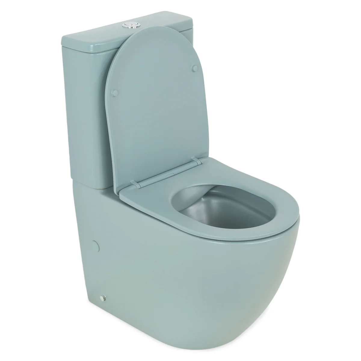 Set vas wc stativ rimless verde turcoaz mat Foglia Oslo cu rezervor si capac soft close inclus plus dulap baie suspendat 2 sertare si lavoar inclus [3]