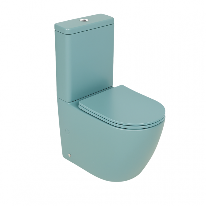 Set vas wc stativ rimless verde turcoaz mat Foglia Oslo cu rezervor si capac soft close inclus [2]