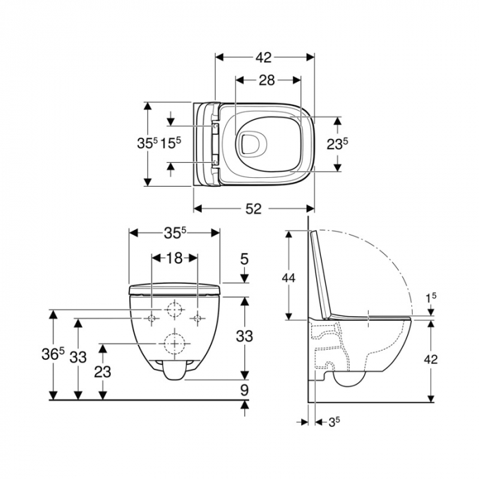 Set vas WC suspendat alb lucios, cu capac soft close si quick release, Geberit Selnova Premium Square [2]