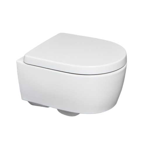 Set vas wc suspendat alb oval, proiectie mica, cu capac soft close Geberit iCon XS