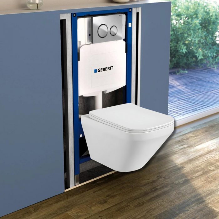 Set vas wc suspendat Bristo Foglia, clapeta crom, rezervor wc incastrat Geberit Duofix Delta [2]