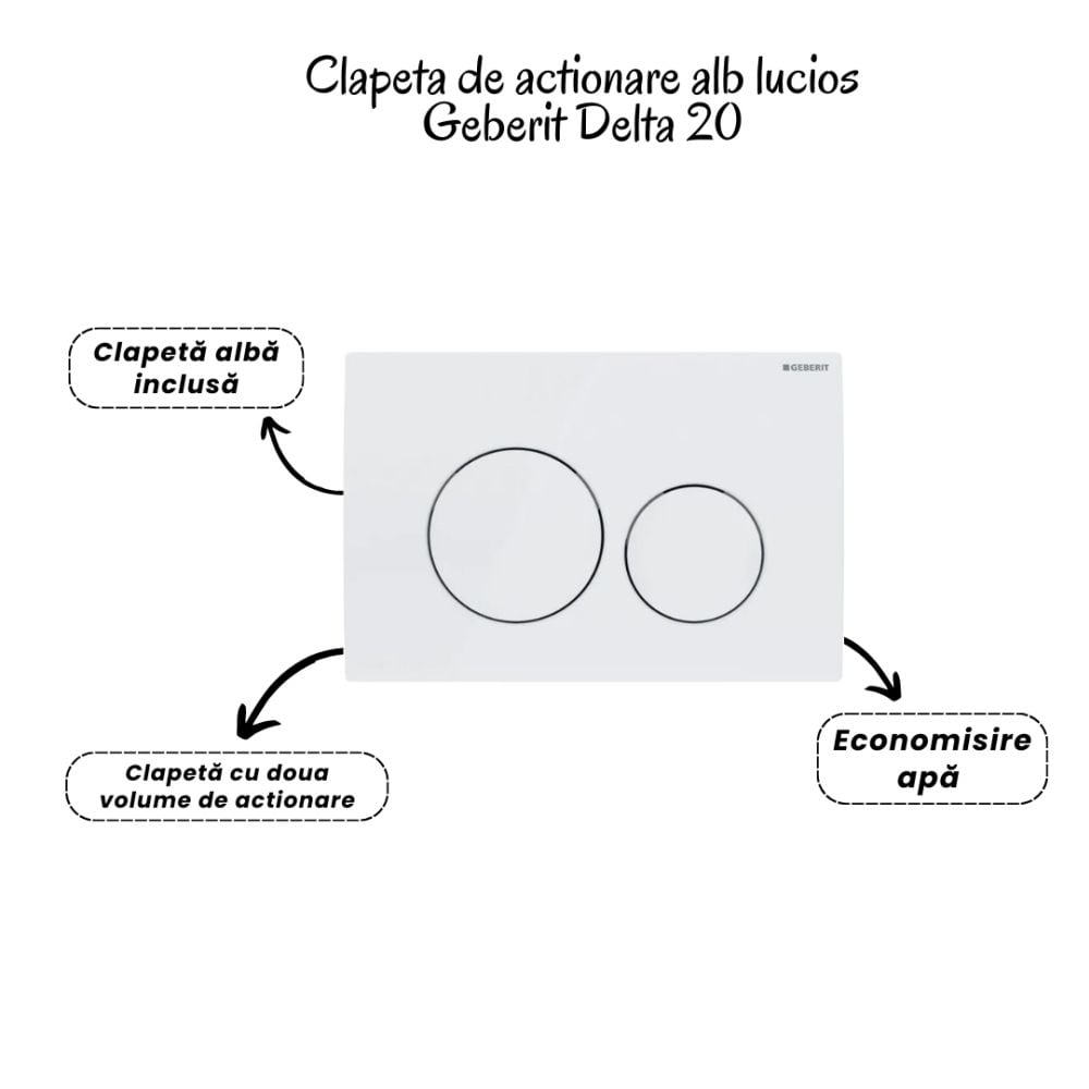 Set vas wc suspendat Bristol Foglia, clapeta alba, rezervor wc incastrat Geberit Duofix Delta [4]