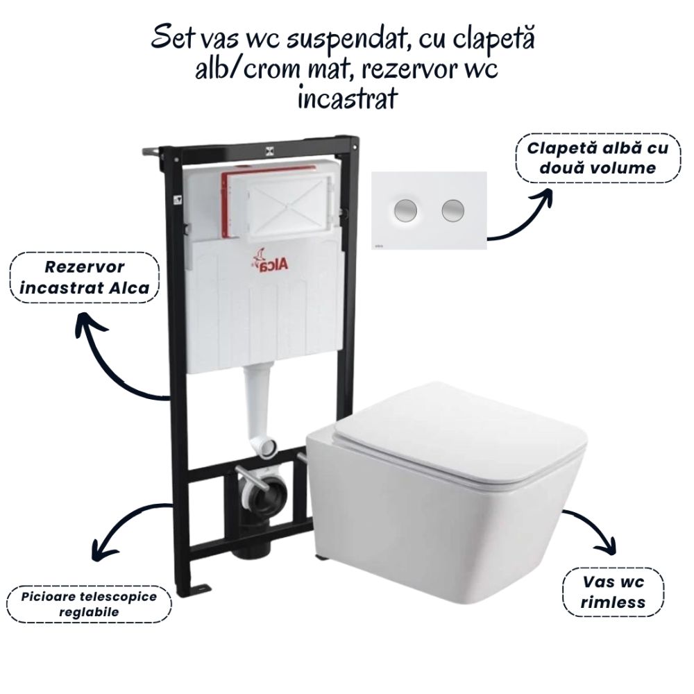 Set vas wc suspendat cu capac Fluminia Paris, rezervor si clapeta alb/crom mat Alcaplast M1976-2 [2]