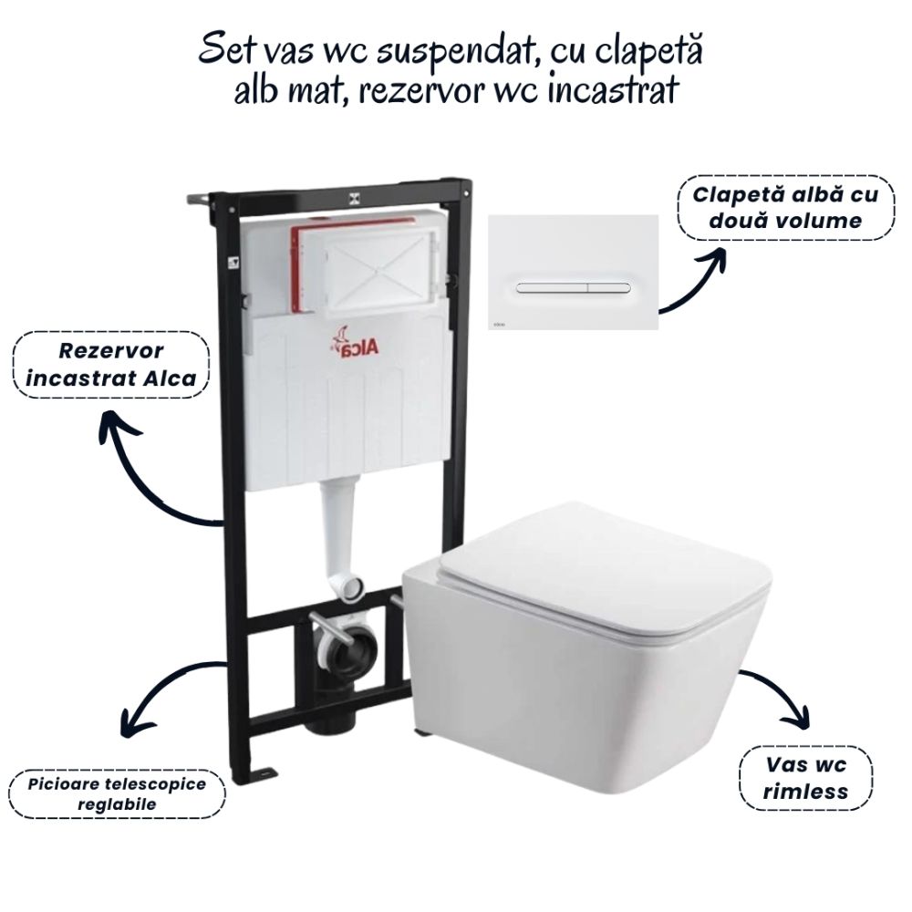 Set vas wc suspendat cu capac Fluminia Paris, rezervor si clapeta alb mat Alcaplast M1876 [2]