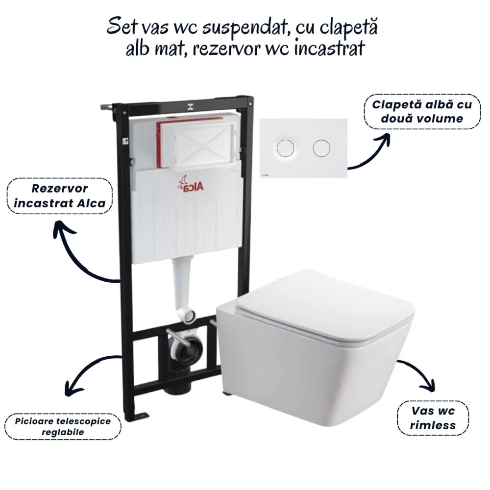Set vas wc suspendat cu capac Fluminia Paris, rezervor si clapeta alb mat Alcaplast M1976 [2]