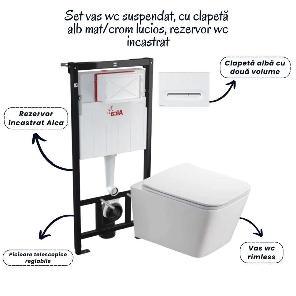 Set vas wc suspendat cu capac Fluminia Paris, rezervor si clapeta alb mat/crom lucios Alcaplast M1876-1 [2]