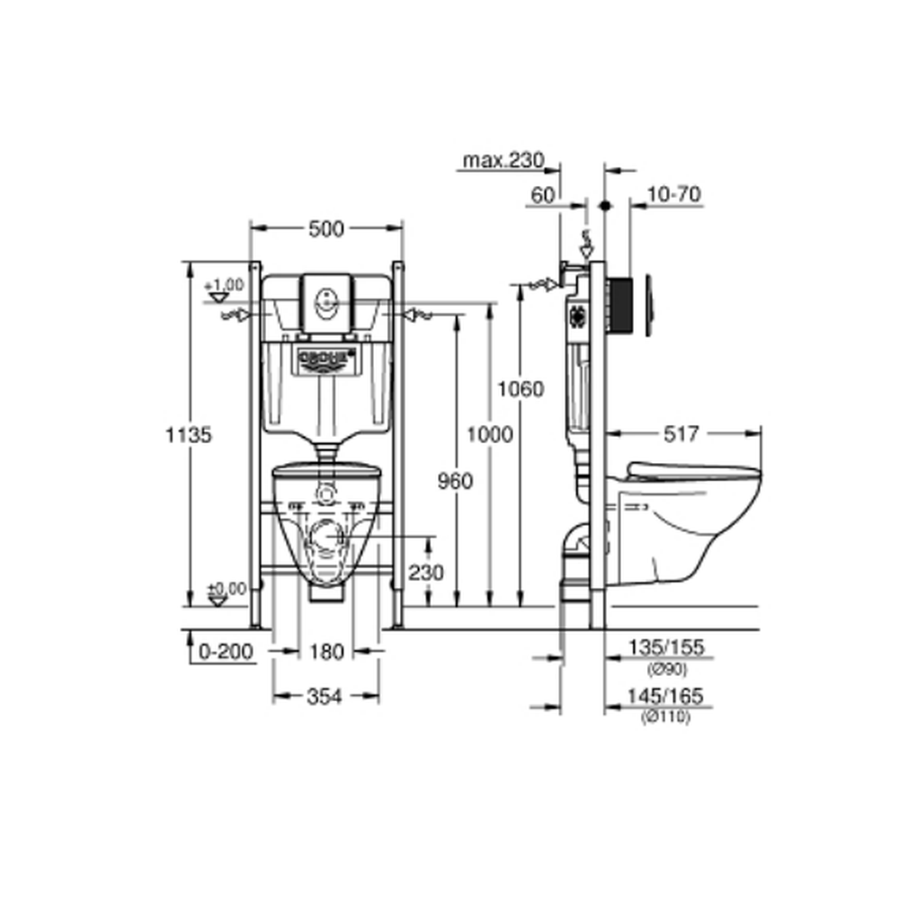 Set vas wc suspendat cu capac soft close, rezervor incastrat si clapeta alba Solido Grohe [3]