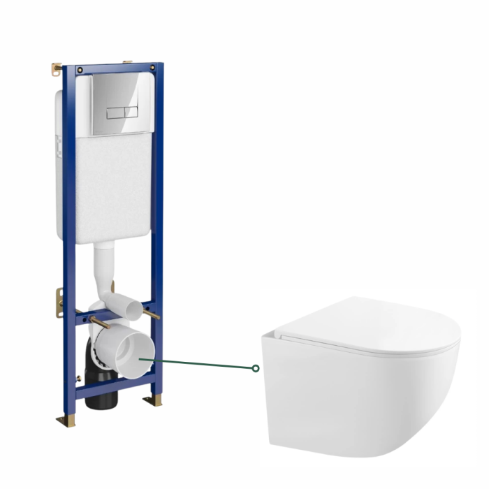 Set vas wc suspendat cu capac softclose, cu rezervor incastrat, clapeta actionare dubla, crom lucios, Cersanit