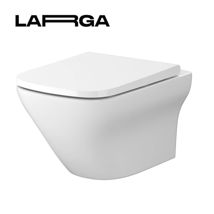 Set vas wc suspendat Larga Square CleanOn cu capac soft close, rezervor incastrat si clapeta pneumatica crom lucios [3]