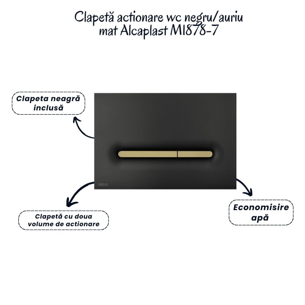 Set vas wc suspendat negru cu capac Fluminia Paris, rezervor si clapeta negru/auriu mat Alcaplast M1878-7 [5]