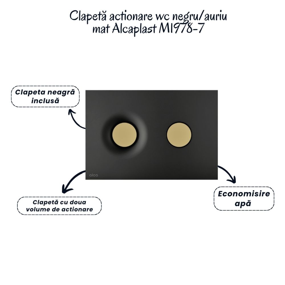 Set vas wc suspendat negru cu capac Fluminia Paris, rezervor si clapeta negru/auriu mat Alcaplast M1978-7 [5]