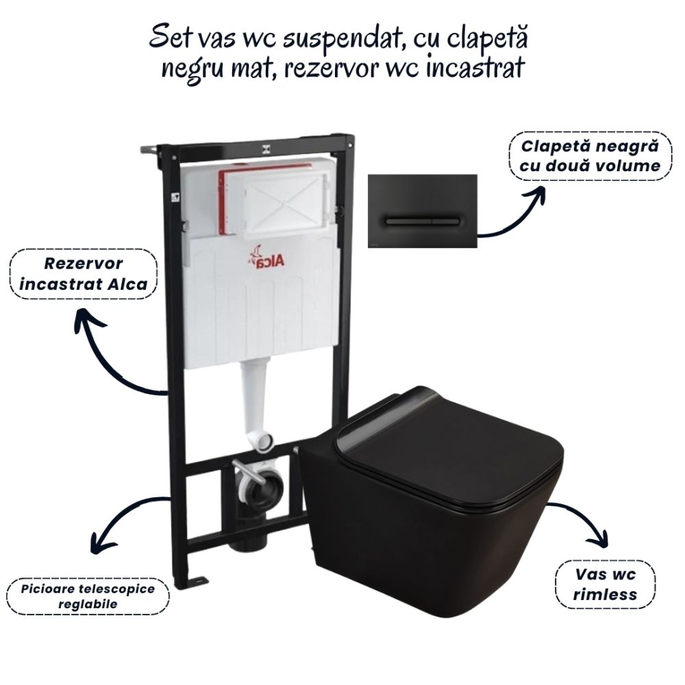 Set vas wc suspendat negru cu capac Fluminia Paris, rezervor si clapeta negru mat Alcaplast M1878 [2]
