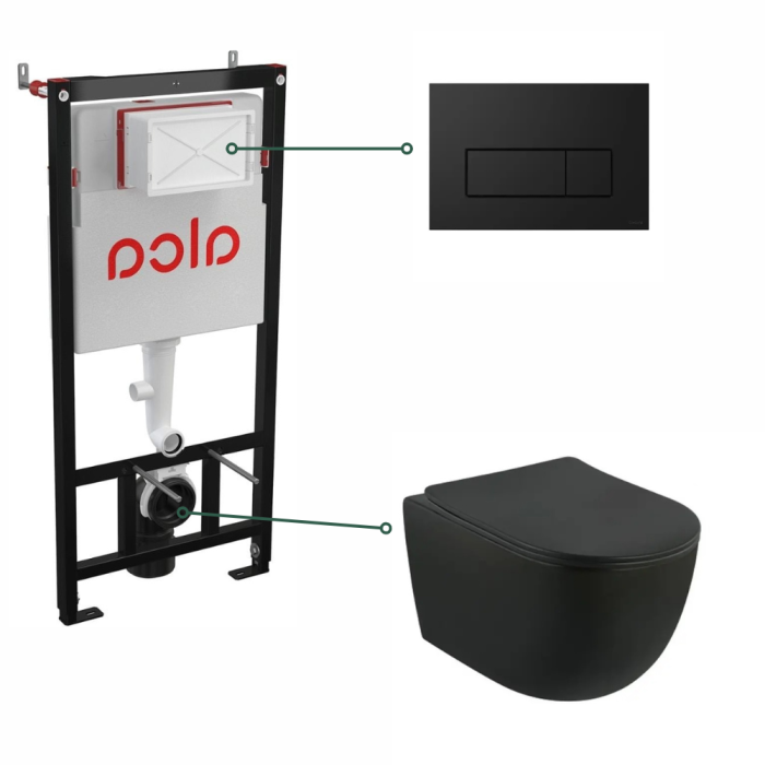 Set vas wc suspendat negru cu capac soft close Oslo, rezervor incastrat si clapeta negru mat Cersanit Opti B1 [1]