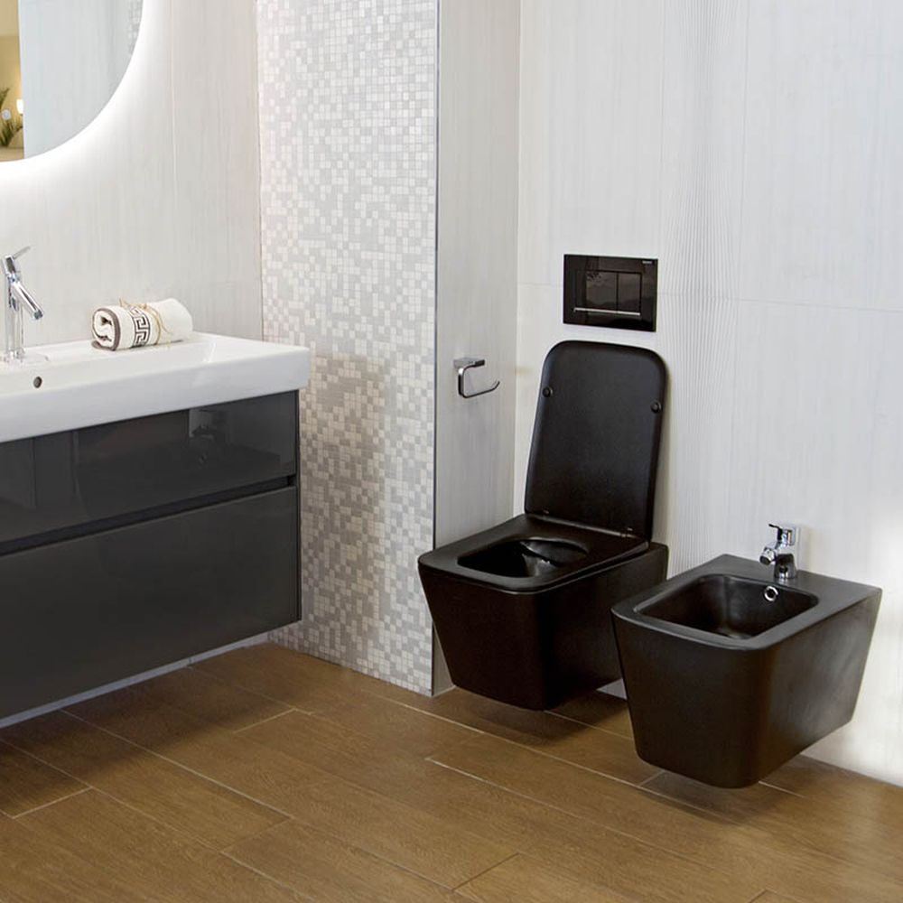 Set vas WC suspendat negru mat, rimless cu capac quick release si soft close, Fluminia Paris [2]
