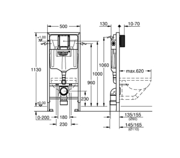 Set vas wc suspendat rimless cu capac soft close Oslo si rezervor wc incastrat Grohe Rapid SL [6]