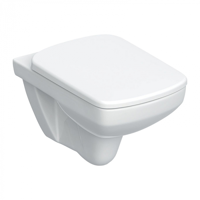 Set vas WC suspendat rimless alb, cu spalare verticala si capac soft close din duroplast, Geberit Selnova Square