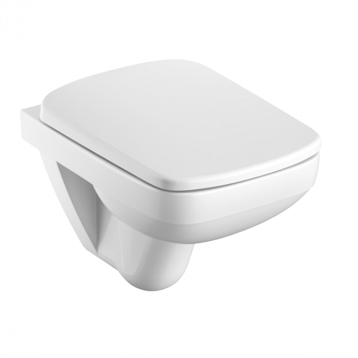 Set vas wc suspendat rimless, dreptunghiular, cu capac soft close, alb, Geberit Selnova Compact