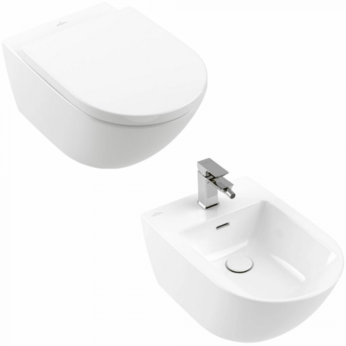 Set Vas Wc suspendat rimless cu capac capac soft close si quick release si bideu, Villeroy  Boch Subway 3.0