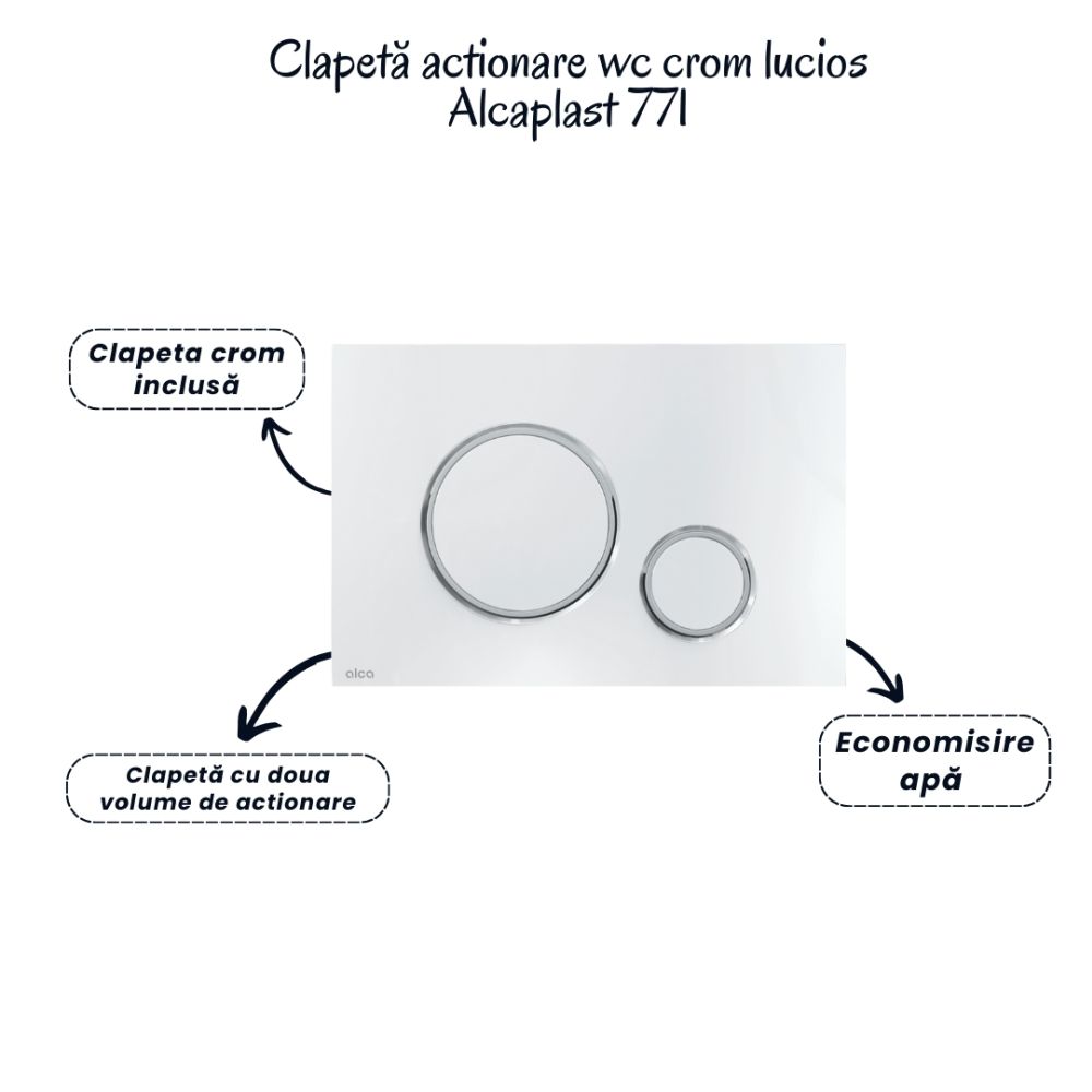 Set vas wc suspendat rimless cu capac soft close Oslo Foglia, rezervor incastrat si clapeta crom lucios, Alcaplast [5]