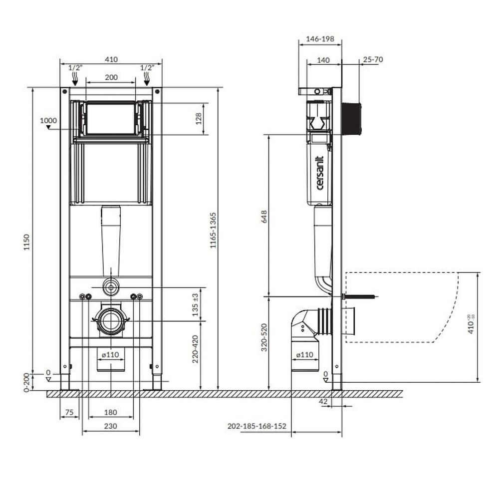Set vas wc rimless suspendat, asimetric, cu capac softclose Foglia Alice, rezervor incastrat si clapeta aurie Cersanit Block [2]