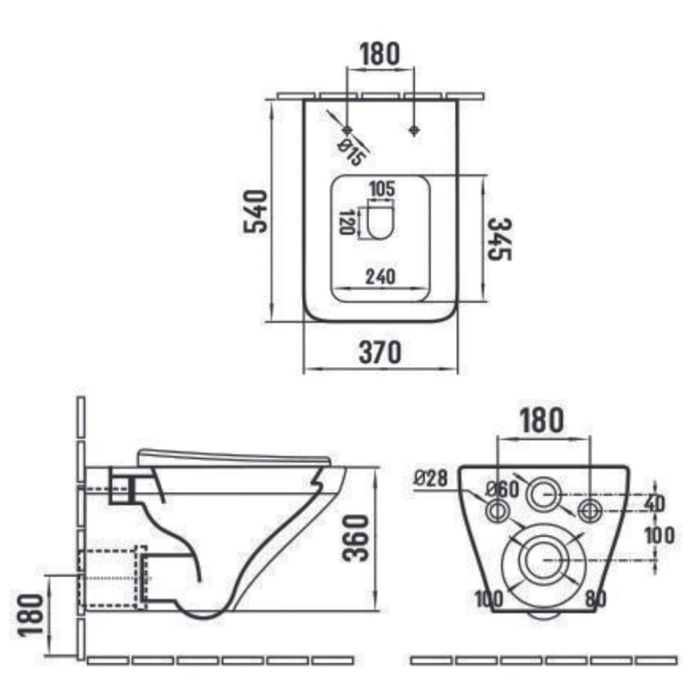 Set vas wc suspendat rimless cu capac soft close Bristol, rezervor incastrat si clapeta crom lucios Cersanit Opti B2 [4]