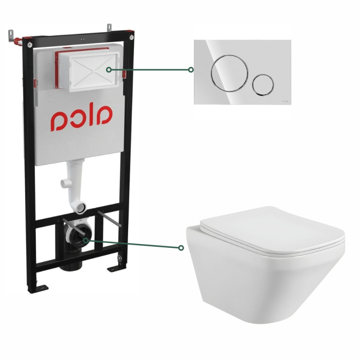 Set vas wc suspendat rimless cu capac soft close Bristol, rezervor incastrat si clapeta crom lucios Cersanit Opti B2 [1]