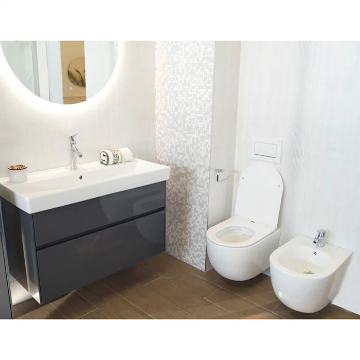 Set vas wc suspendat rimless cu capac soft close Fluminia, Minerva si set rezervor wc incastrat Grohe Rapid SL cu set fixare si clapeta crom Skate Cosmopolitan Grohe [2]