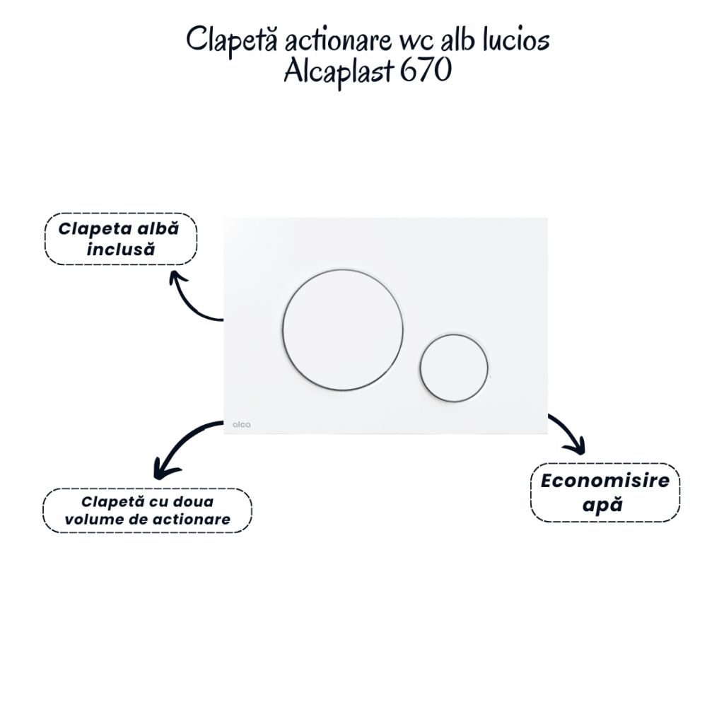 Set vas wc suspendat rimless cu capac soft close Foglia Alice, rezervor incastrat si clapeta alb lucios Alcaplast [5]
