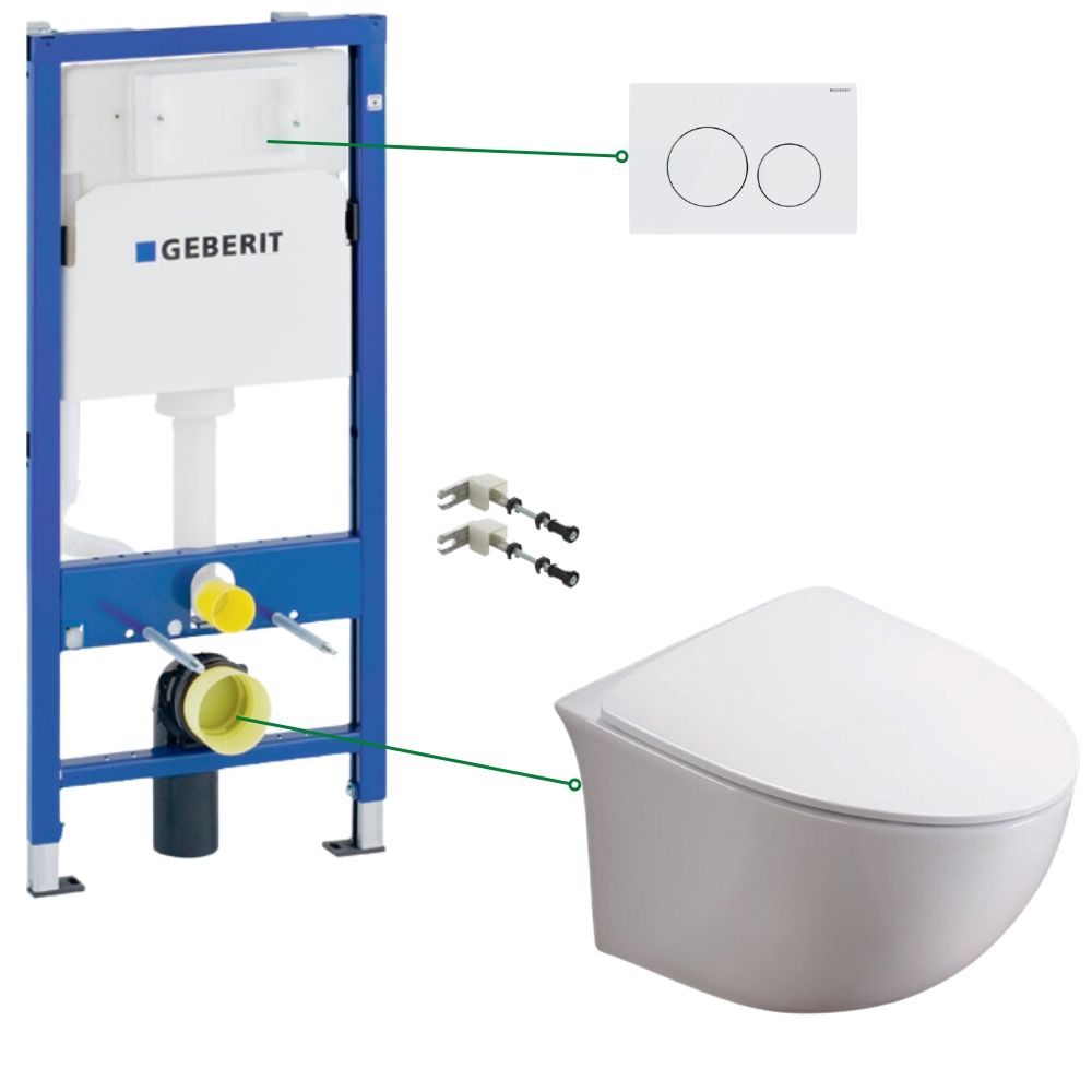 Set vas wc suspendat rimless cu capac soft close Foglia Alice, rezervor incastrat si clapeta alba Geberit [2]