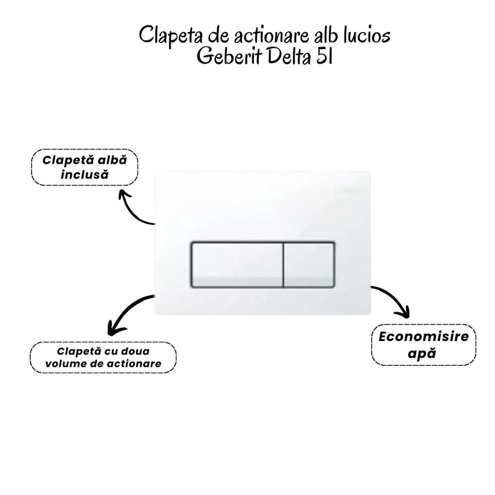 Set vas wc suspendat vortex cu capac soft close Oslo, rezervor incastrat, set fixare, izolare fonica si clapeta alba [3]