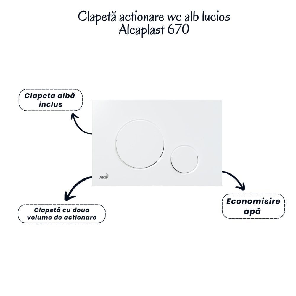 Set vas wc suspendat vortex cu capac soft close Oslo, rezervor incastrat si clapeta alb lucios Alcaplast [4]