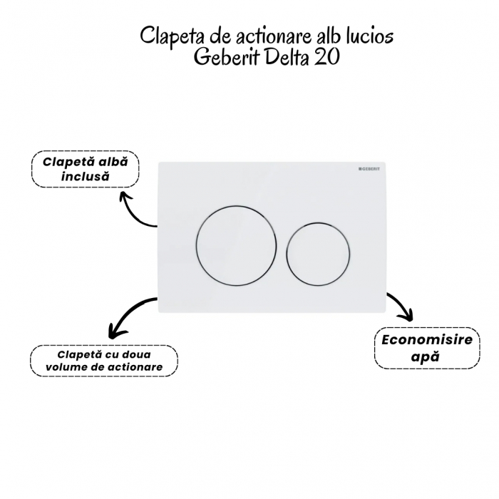 Set vas wc suspendat tornado cu capac soft close Deante Jasmin, rezervor incastrat si clapeta alba Geberit [5]