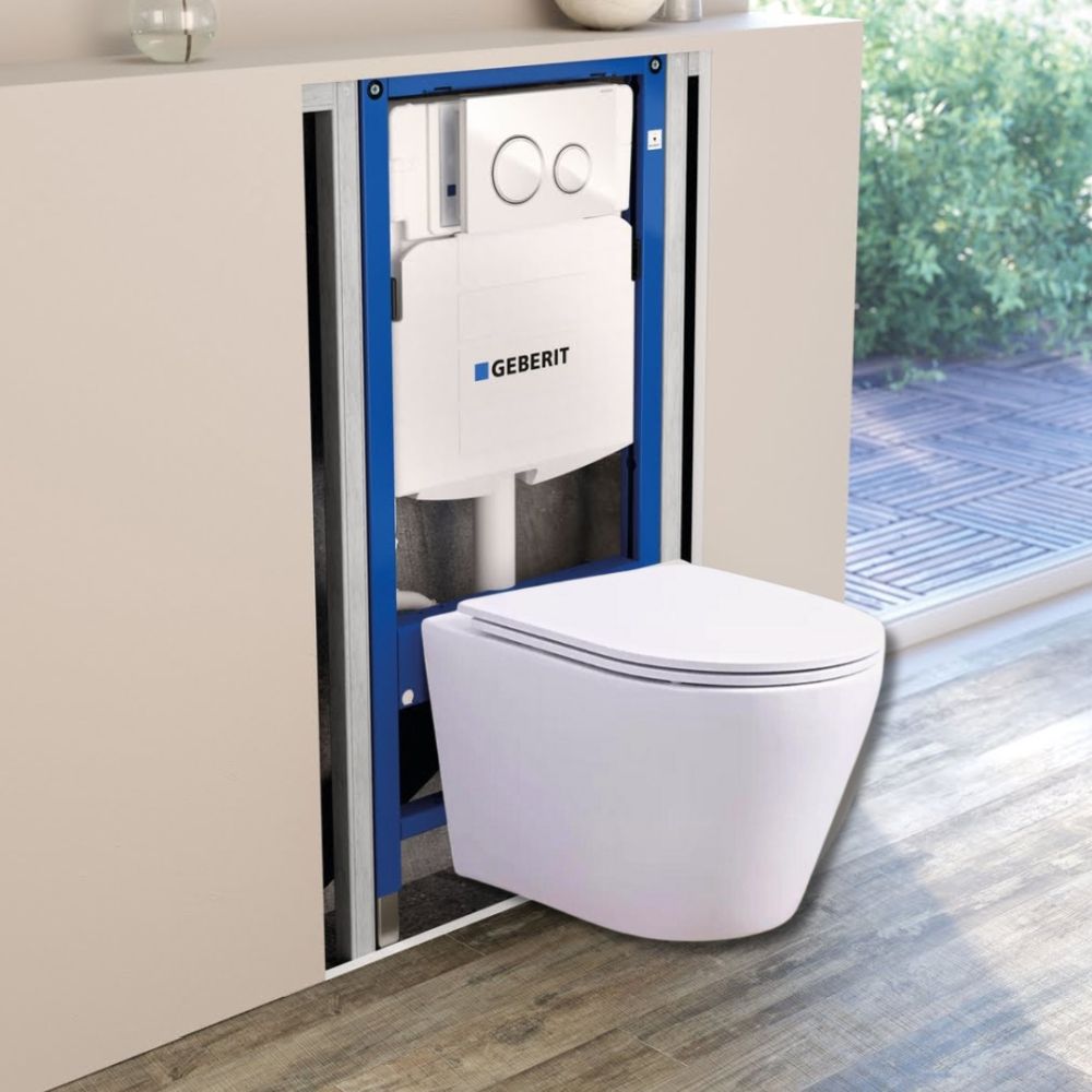 Set vas wc suspendat vortex cu capac soft close Oslo, rezervor incastrat si clapeta alba Geberit [2]