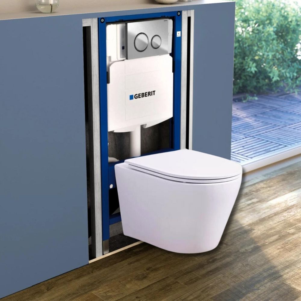 Set vas wc suspendat vortex cu capac soft close Oslo, rezervor incastrat si clapeta crom Geberit [2]
