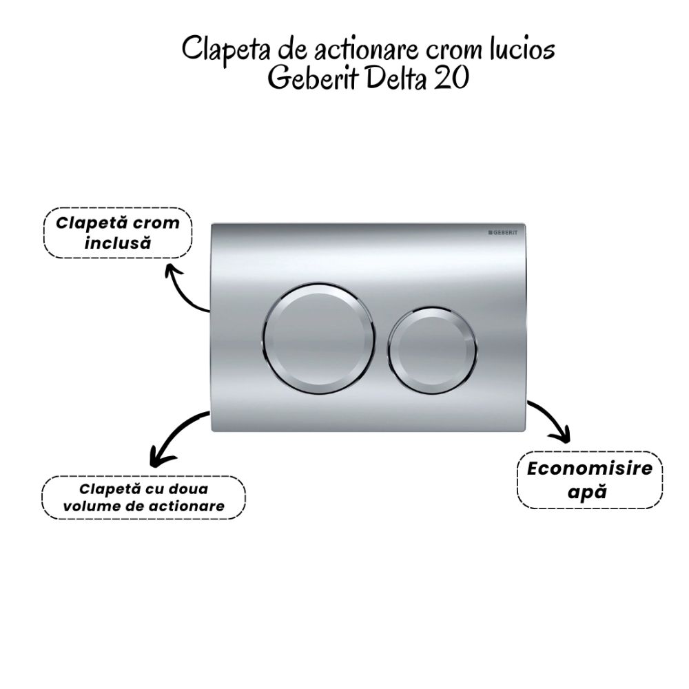 Set vas wc suspendat vortex cu capac soft close Oslo, rezervor incastrat si clapeta crom Geberit [4]