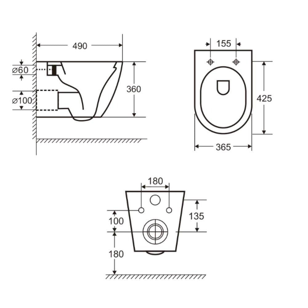 Set vas wc suspendat rimless cu capac soft close Oslo,  rezervor wc incastrat si clapeta crom lucios Cersanit Opti B2 [3]