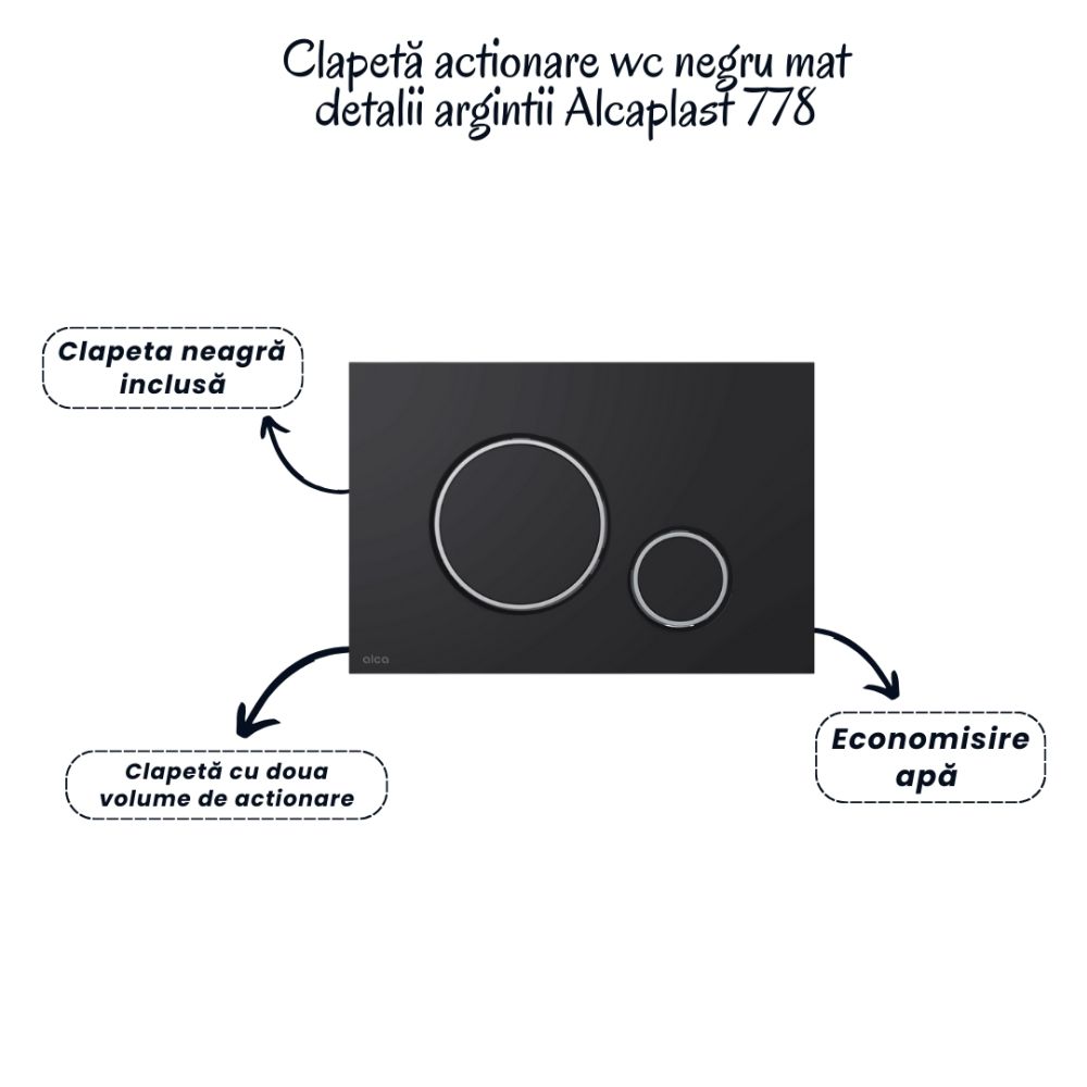 Set vas wc suspendat rimless cu capac soft close Oslo, rezervor incastrat si clapeta neagra Alcaplast [5]