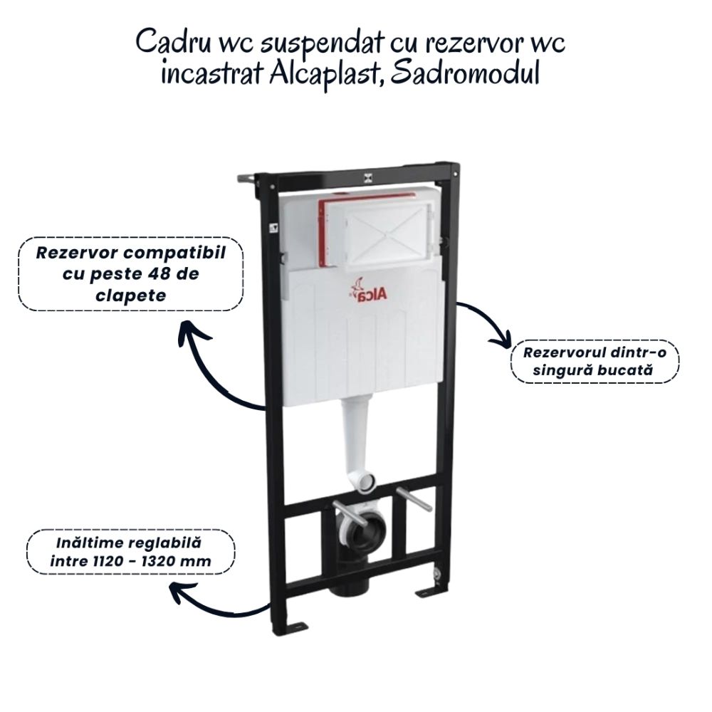 Set vas wc suspendat rimless cu capac soft close Oslo, rezervor incastrat si clapeta negru mat Alcaplast [3]