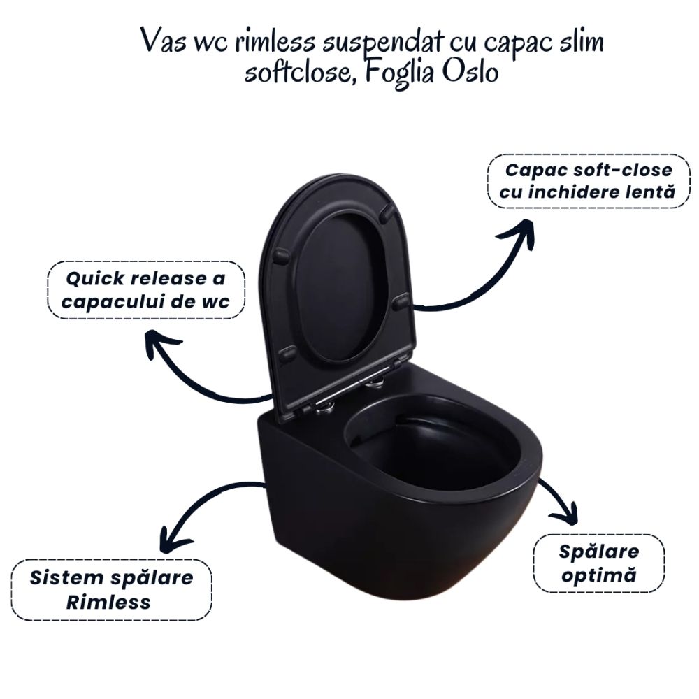 Set vas wc suspendat rimless cu capac soft close Oslo, rezervor incastrat si clapeta negru mat Alcaplast [6]