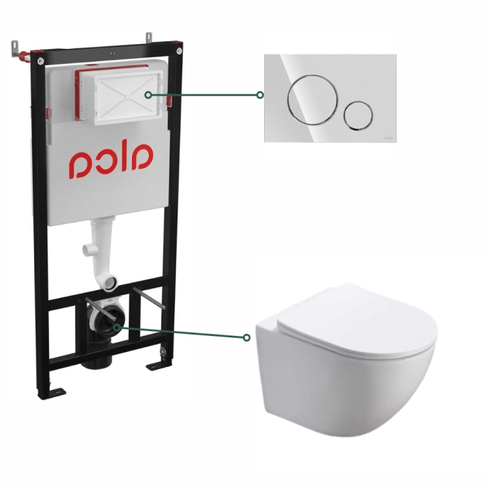 Set vas wc suspendat rimless cu capac soft close Oslo,  rezervor wc incastrat si clapeta crom lucios Cersanit Opti B2 [1]